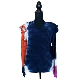 Something Navy Tie Dye Sweatshirt with Ruffle at Shoulders (H-1)